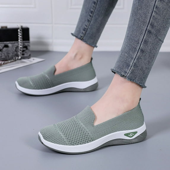 BinBiL Walking Shoes for Women 2024 New Women's Woven Breathable Soft Sole Shoes Mesh Slip On Sneakers Navy 6.5(38)