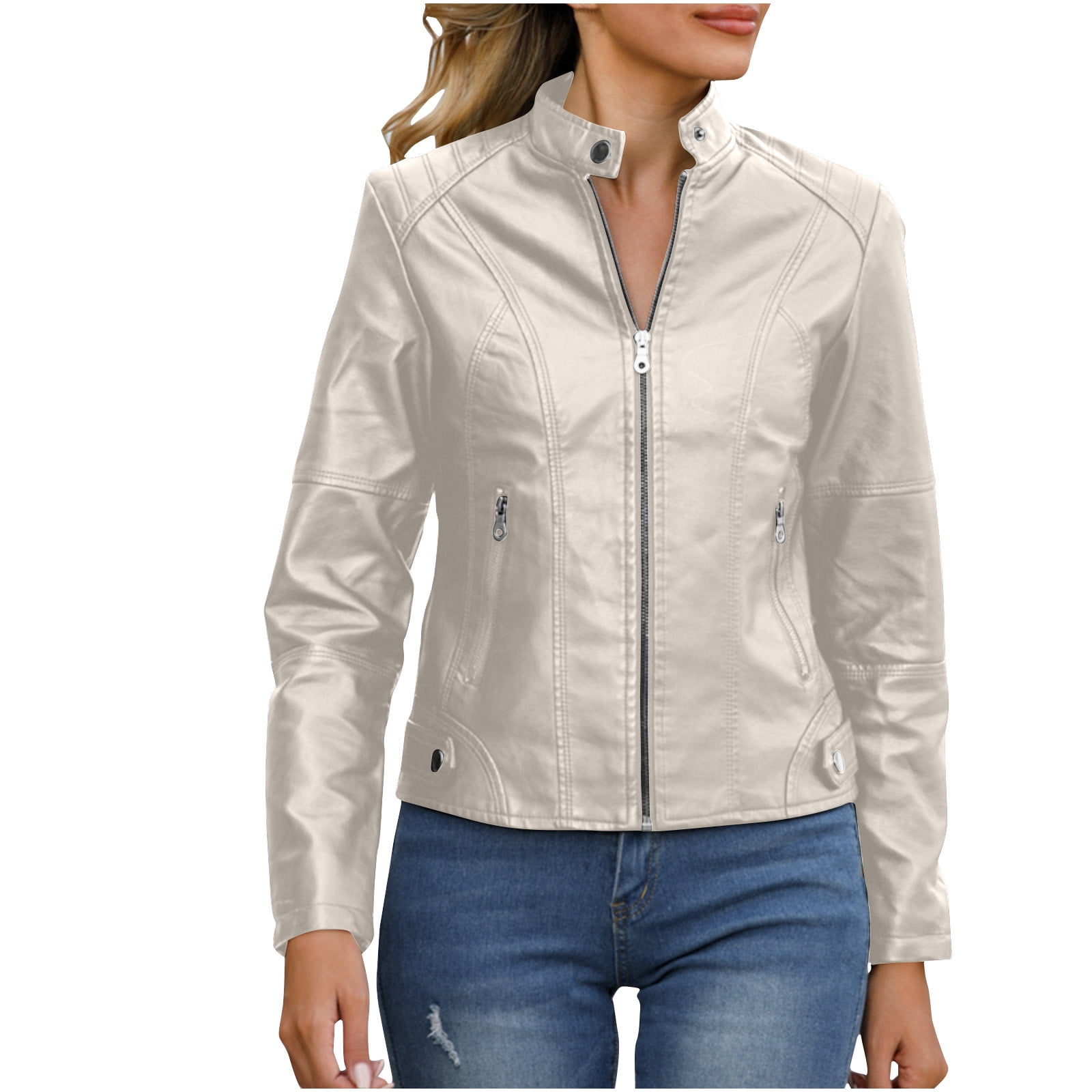 BinBiL Women Cardigan ClearanceWomens Faux Leather Zip Up Jackets PU