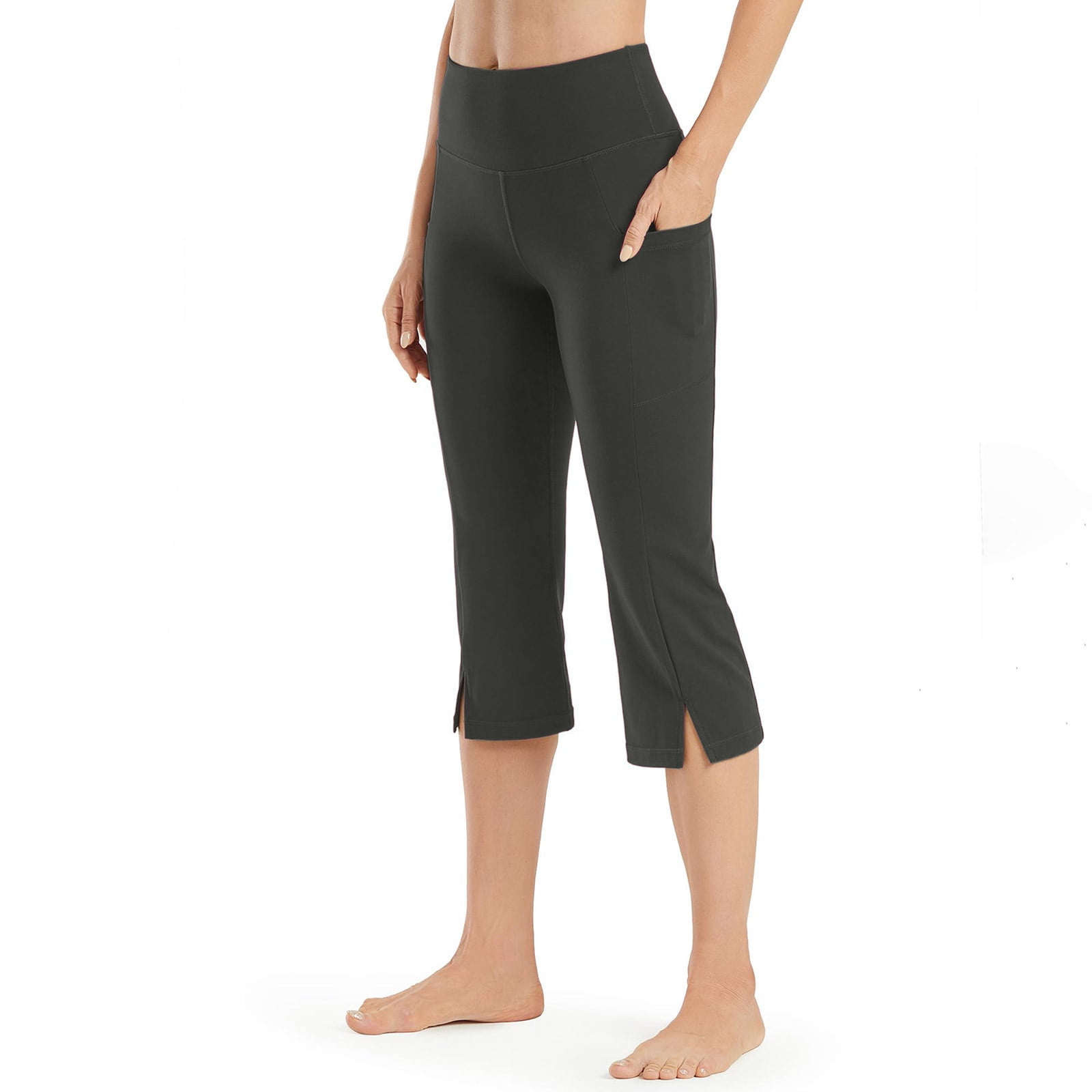 Elastic waistband bottom side slit pants