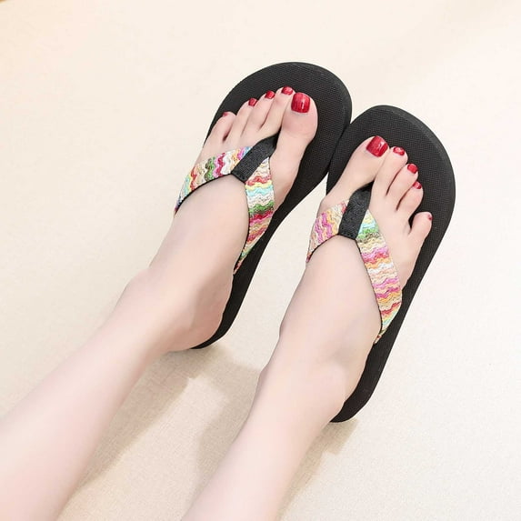 BinBiL Women's Flip Flops Comfortable Summer Beach Thong Sandals for Women with Cushion Walking Arch Support Yoga Mat Indoor Outdoor Soles Black-A 5.5(36)