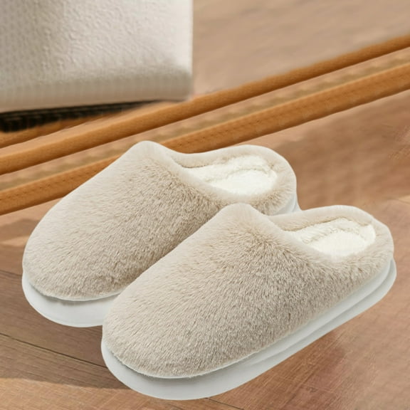 BinBiL Women's Fuzzy Slip-on Slippers Soft Comfy Memory Foam Indoor House Shoes Khaki-F 40-41
