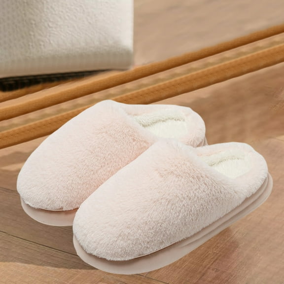 BinBiL Women's Fuzzy Slip-on Slippers Soft Comfy Memory Foam Indoor House Shoes Pink-F 38-39