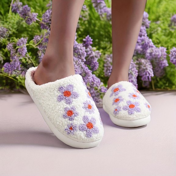 BinBiL Women's Fuzzy Slip-on Slippers Soft Comfy Memory Foam Indoor House Shoes Purple 40