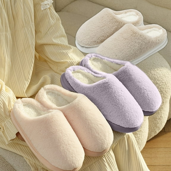 BinBiL Women's Fuzzy Slip-on Slippers Soft Comfy Memory Foam Indoor House Shoes Purple-F 40-41