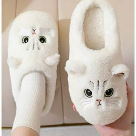 BinBiL Women's Fuzzy Slip-on Slippers Soft Comfy Memory Foam Indoor House Shoes White-D 38-39
