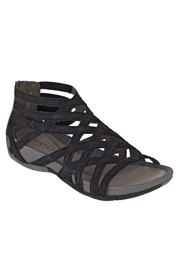 Women's Open Toe Wedge Gladiator Sandals,Strappy Zipper Orthopedic Roman Sandals,Fish Mouth Round Toe Cage Beach Sandals Black 7.5(38)
