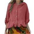 thumbnail image 1 of BinBiL Women's Spring Summer Oversized Button Down Hooded Linen Shirt Jacket Top, 1 of 9