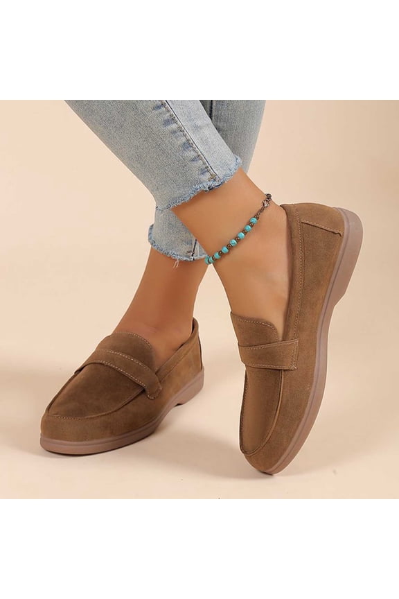 Womens Black Chunky Low Heel Pumps Suede Dress Flats Shoes Comfortable Work Loafers Business office Shoes Brown 7(39)