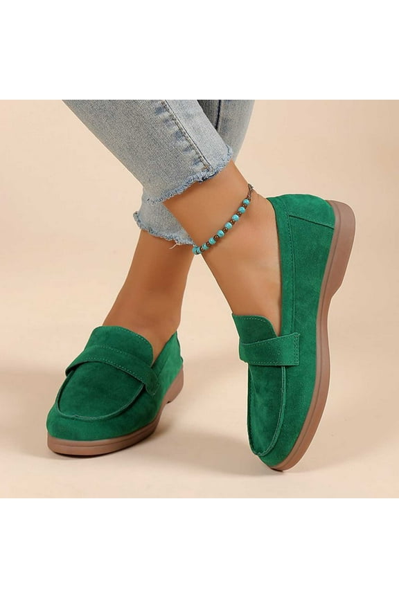 Womens Black Chunky Low Heel Pumps Suede Dress Flats Shoes Comfortable Work Loafers Business office Shoes Green 7(39)