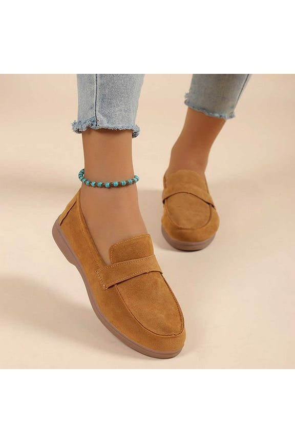 Womens Black Chunky Low Heel Pumps Suede Dress Flats Shoes Comfortable Work Loafers Business office Shoes Khaki 9.5(43)