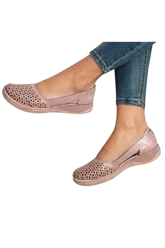 Womens Closed Toe Flat Sandals Summer Casual Loophole Mesh Hollow Platform Shoes Solid Color Comfortable Breathable Outdoor Sandalias Slipper