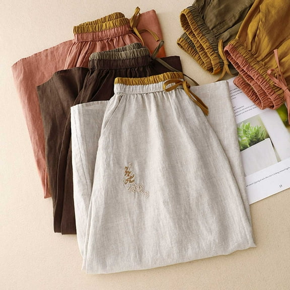 BinBiL Womens Linen Cotton Skirts Drawstring Elastic Waist Comfy Loose Boho Skirts with Pockets Lightweight Sumnmer Skirts Yellow 10(XL)