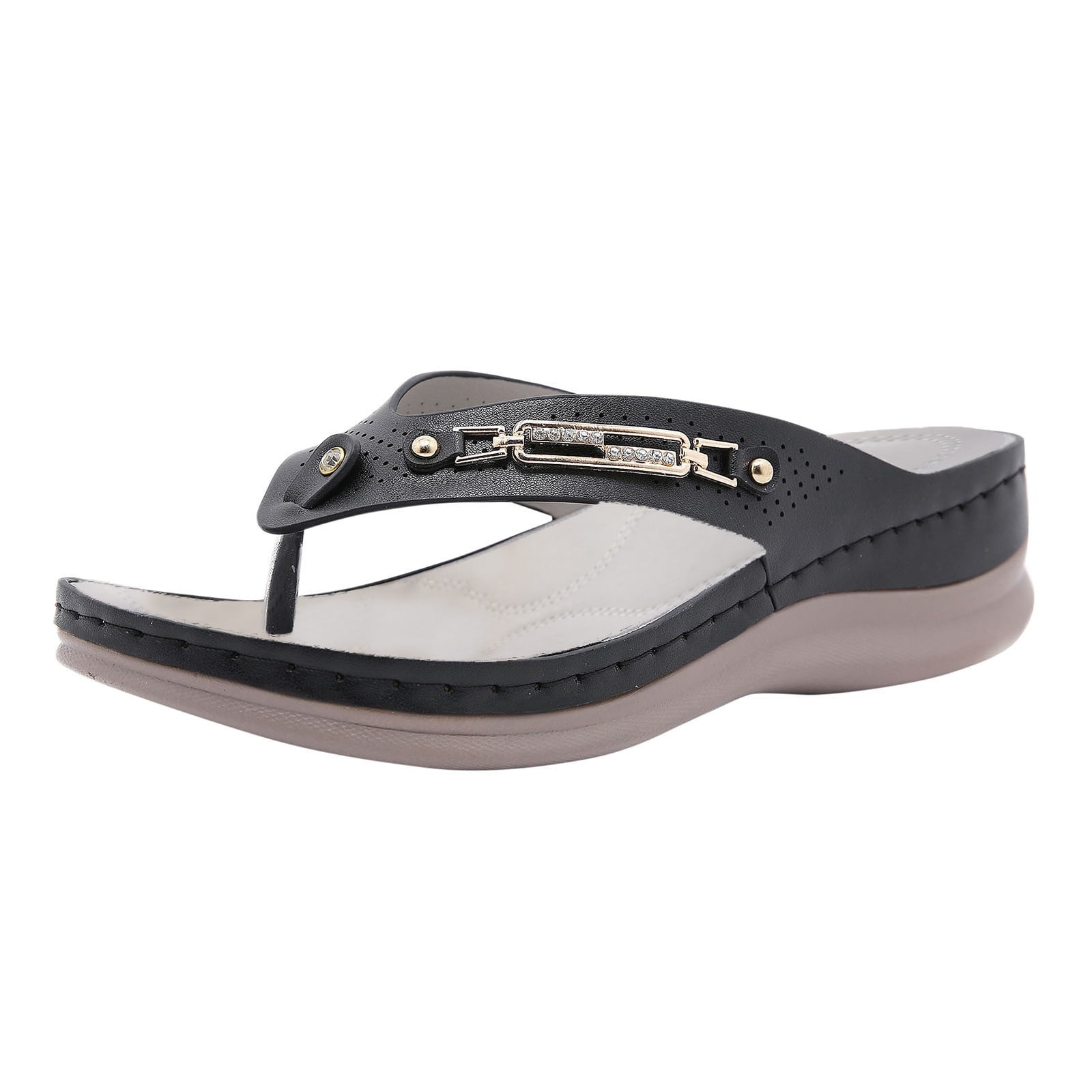 Women's Bohemian Flat Sandals - Elastic Ankle Strap, Flower Jeweled, Non-Slip Sole For Summer & Beach 5 thumbnail image