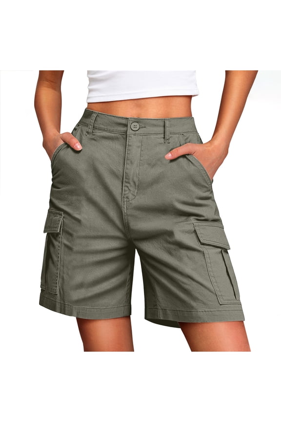 Womens Summer Fashion Solid Casual Button Zipper Pocket Cargo Shorts Pants Dark Gray M(M)