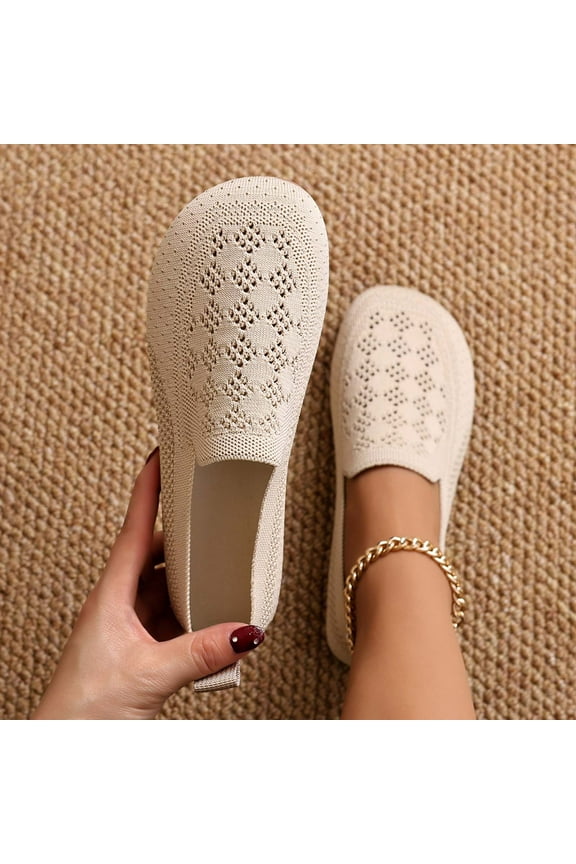 Womens Toe Flats Knit Dress Shoes Comfort Women Shoes Slip On Shoes for Woman Classic Softable Shoes Low Wedge White 11(43)
