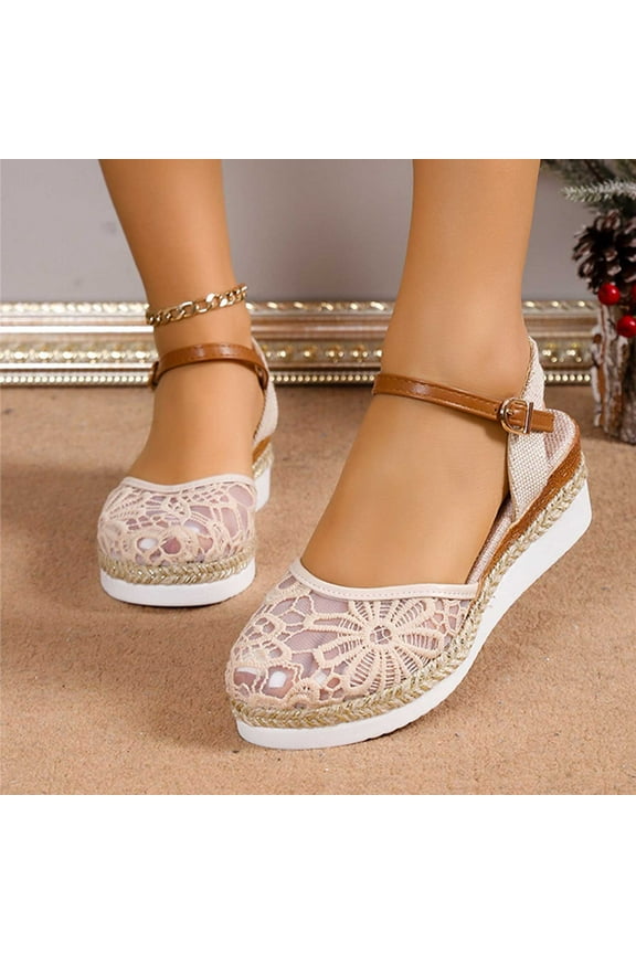 Womens Wedge Sandals 2025 Square Toe Strappy Sandals Wedges Heels Dress Shoes for Women Beige 9(42)