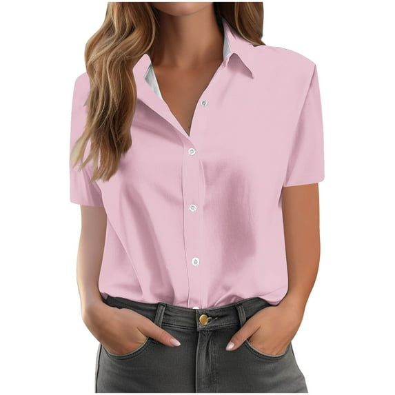BinBiL womens summer tops Women's Casual Print Comfortable Short Sleeved Pocket ButtonTop Blouse T-Shirt Pink XXL(XXL)