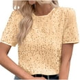 thumbnail image 1 of BinBiL womens summer tops Womens Full Sequin Sparkle Tops Shimmer Glitter Round Neck Short Sleeve Shirt Summer Disco Party Tee Shirts Tunic Blouse Gold 8-10(M), 1 of 4