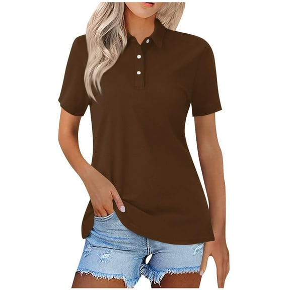 BinBiL womens summer tops Womens Polo Shirts Short Sleeve Button Lapel Collared Summer Tops Business Casual Basic Tees Brown 14(XXXL)