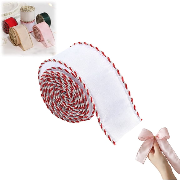 BinKFF 1 Rolls 1.4" Christmas Ribbons Xmas Tree Wired Burlap Ribbons Christmas Decoration Glitter Ribbon for Xmas Wreath Bow Making DIY Crafting Gift Wrapping Party Decor