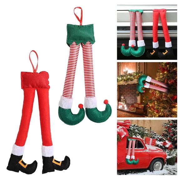 BinKFF 1 Santa Elf Legs, Car Trunk Leg Pendant, Christmas Plush Decorations, Snap On Trunk or Christmas Tree, Car Decorations, Universal for Cars, Trucks, RVs, SUVs
