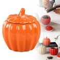 thumbnail image 1 of BinKFF 10oz Ceramic Pumpkin Jar, Pumpkin Shape Seasoning Jar, Fall Thanksgiving Candy Jars, Halloween Decorative Bowl, Cute Food Container for Kitchen Coffee Tea Sugar Snacks Soup, 1 of 7