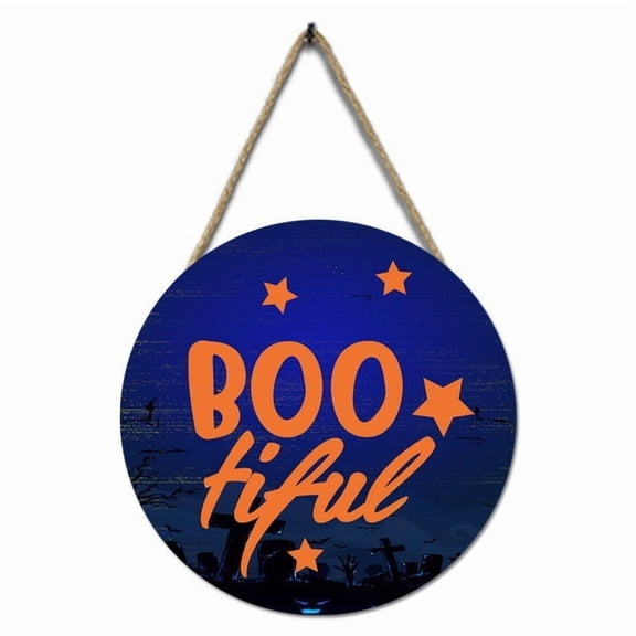 BinKFF 11.8inchs Halloween Wood Hanging Sign Happy Halloween Decor Sign Bats Sign for Front Door Halloween Decorations Outdoor, Halloween Party Decorations