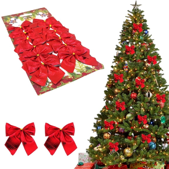 BinKFF 12 PCS Christmas Bows for Wreath, Xmas Wreath Bows Red Velvet Bow Winter Holiday Burlap Craft Bow Xmas Tree Bows for Basket Christmas New Year Party Decorations
