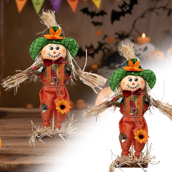 BinKFF 13.78'' Thanksgiving Pumpkin Scarecrow Figurines Harvest Scarecrow Decoration Fall Decorations for Home Handcrafted Artistry Decor Thanksgiving Gifts Tabletop Decor