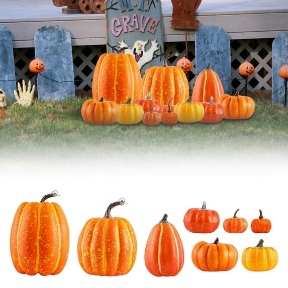 BinKFF 16 Pcs Assorted Sizes Artificial Pumpkins, Large Black Fake Pumpkin Fall Decor for Autumn Harvest Thanksgiving Halloween Decoration Faux Pumpkins for Outdoor Decorating
