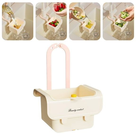 BinKFF 2025 New Faucet Hanging Strainer, Press Automatic Dumping Kitchen Draining Basket, Food Fruit Vegetable Drain Shelf Sink Storage Holder, for Home, Kitchen