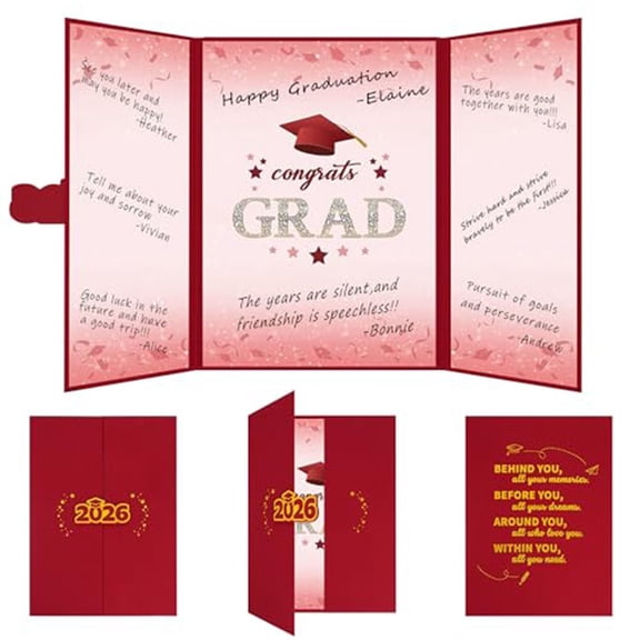 BinKFF 2026 Graduation Guest Book Alternative, Red Gold Class of 2026 Graduation Party Decorations, Graduation Signature Book for 2026 College High School, Unique Graduation Gifts for Friends