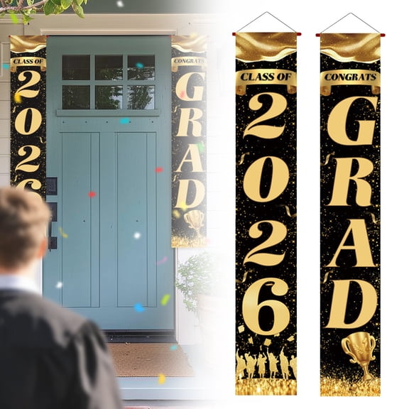 BinKFF 2026 Graduation Porch Banners - "Class of 2026" Outdoor Welcome Signs, Weather-Resistant & Reusable for High School College Graduation Party Decorations