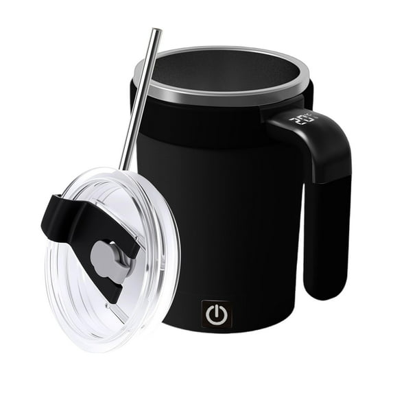 BinKFF 2026 Upgraded Electric Coffee Mug, Self Stirring Mug - Temp Display Magnetic Electric Auto Mixing Stainless Steel Cup with Straw & Lid For Office/Kitchen/Home/Coffee/Milk