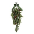thumbnail image 1 of BinKFF 27.5" Christmas Teardrop Swag Rustic Door Swag Teardrop Wreath Artificial Norfolk Pine Hanging Garland Greenery with Bell Velvet Bow for Outdoor Mantle Fireplace, 1 of 8