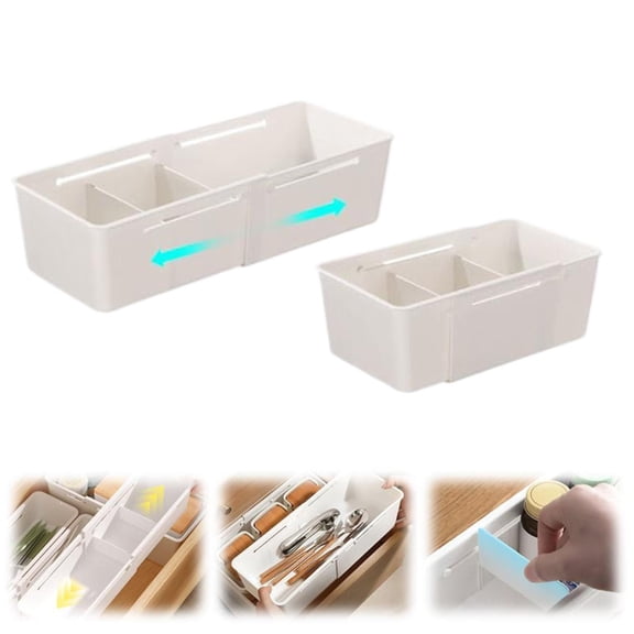 BinKFF 2PCS Adjustable Expandable Storage Box, Large Plastic Organizer and Storage Bins, Drawer Divider, Suitable for Kitchen, Refrigerator, Cabinets, Wardrobes, Bathroom, Office