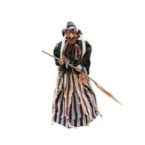 BinKFF 3.9 FT Halloween Animated Standing Witch, Life Size Animatronic Witch with Pre-Recorded Phrases, Glowing Red Eyes, Posable Arms, Ideal for Halloween Indoor/Outdoor Holiday Decor