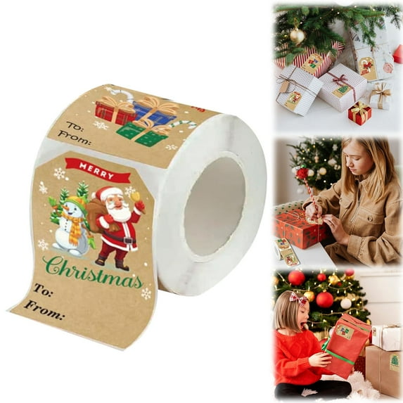 BinKFF 300 Pcs Christmas Gift Tag Stickers 1.2" x 1.8" Self Adhesive Kraft Xmas Name Tags Stickers Decorative Christmas Labels for Envelope Presents Bags Wrapping(Cute Style)