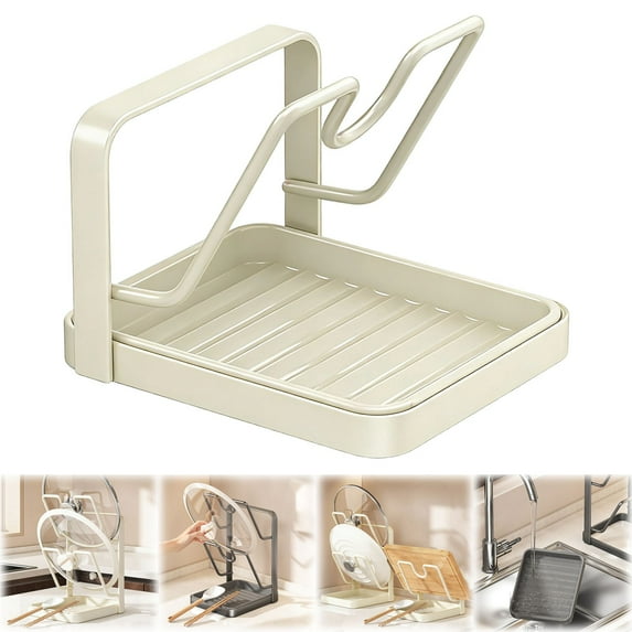 BinKFF 304 Stainless Steel Pot Lid Holder While Cooking, Kitchen Spoon Rest with Lid Holder for stove top, Multifunctional Kitchen Pot Lid Organizer for Countertop