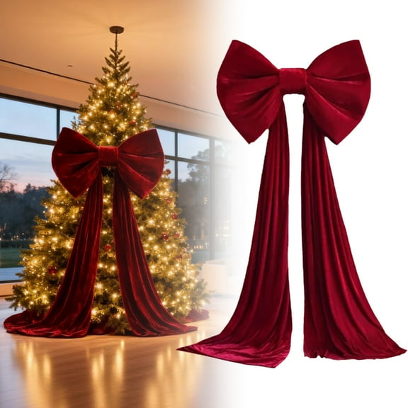 BinKFF 34 x 150 Inches Christmas Extra Large Velvet Bows Christmas Tree Topper Decor Giant Xmas Tree Toppers Bows Giant Velvet Bows Christmas Background Wall Decoration