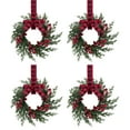 thumbnail image 1 of BinKFF 4 Pcs 4" Mini Christmas Wreath Mini Cabinet Wreaths for Kitchen Christmas Red Berry with Red and Black Plaid Bow Farmhouse Wreath for Holiday Xmas Party Decorations, 1 of 6
