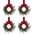thumbnail image 1 of BinKFF 4 Pcs 4" Mini Christmas Wreath Mini Cabinet Wreaths for Kitchen Christmas Red Berry with Red and Black Plaid Bow Farmhouse Wreath for Holiday Xmas Party Decorations, 1 of 6