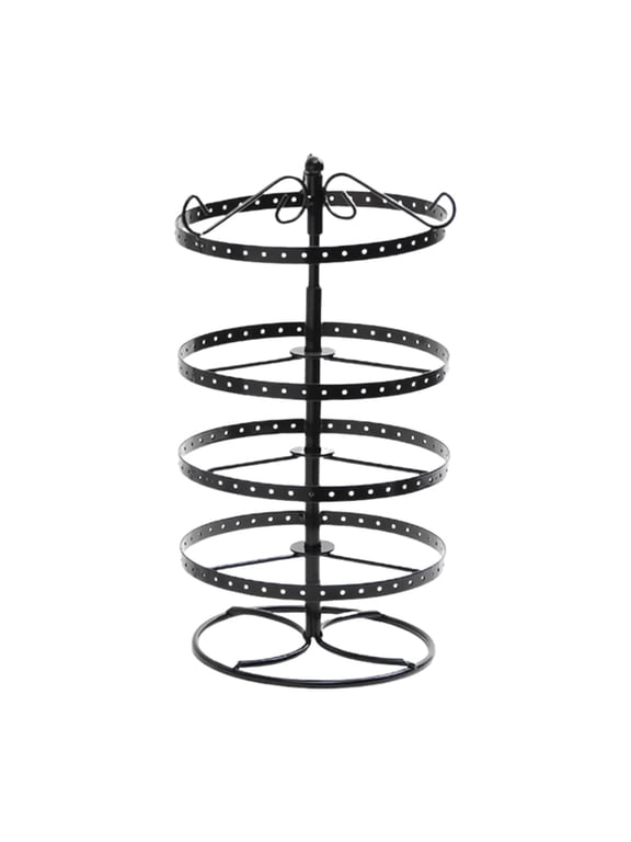 4 Tier Rotating Earring Holder Organizer Display Tree with Metal Tray, Adjustable Plastic Stand with Slots for Stud Hoop Hanger, Large Capacity Storage Rack for Women