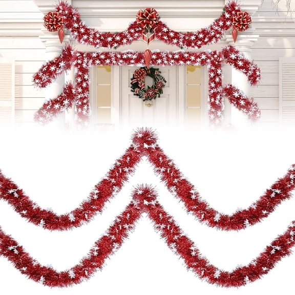 BinKFF 6.5Ft Christmas Snowflake Garland Xmas Tree Decorations Red Christmas Twist Garland Ceiling Hanging Decorations for New Year Party Birthday Holiday Indoor Outdoor Supplies