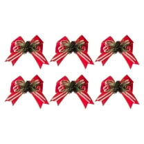BinKFF 6 Pcs Christmas Bows with Pine Cones Pine Needles Xmas Buffalo Plaid Bows Black White Plaid Ribbon Christmas Tree Wreath Decoration for Xmas Parties Indoor Outdoor DIY Decor