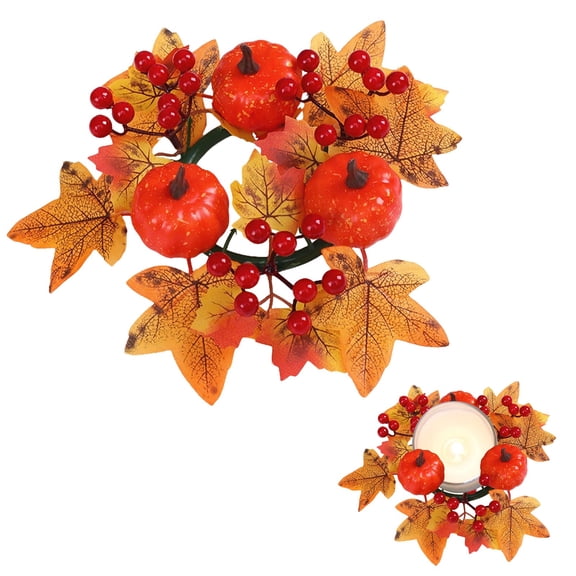 BinKFF 7.5inchs Fall Candle Rings Wreaths, Artificial Maple Leaf Candle Ring for Pillar Candle Holder, Thanksgiving Halloween Home Party Table Centerpieces, Door, Wall, Window Decor