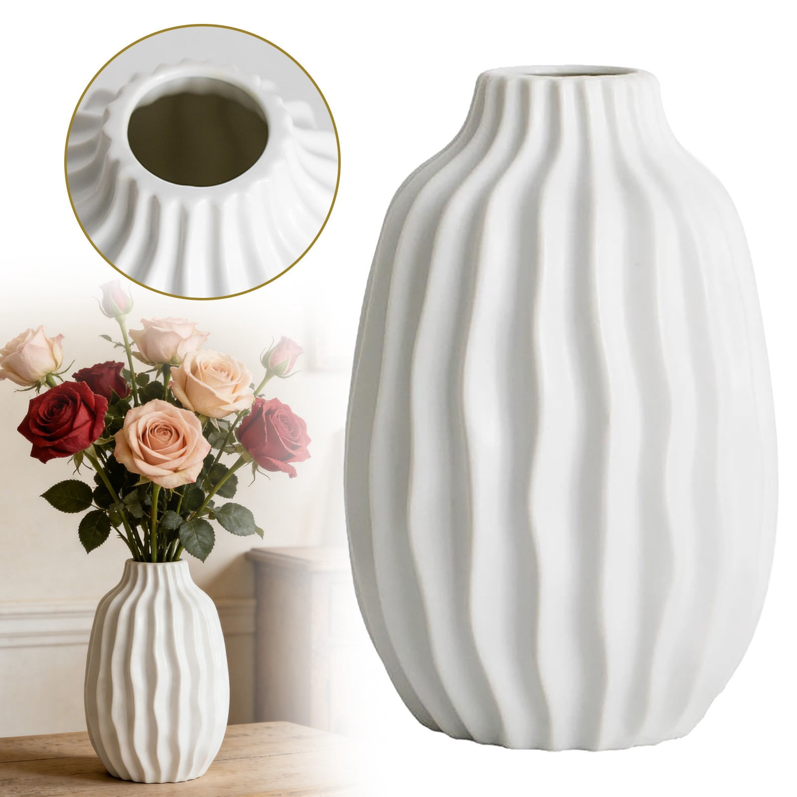 BinKFF 7.8'' White Ceramic Ribbed Bud Vases in Bulk, Small Grass Flower ...