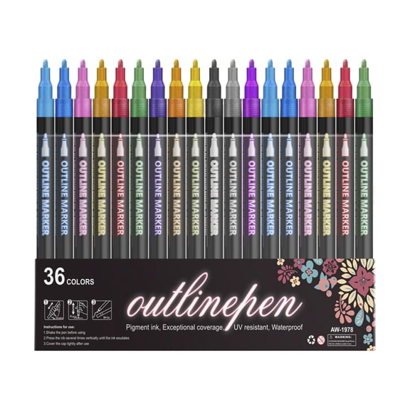 BinKFF 8/12/24/36/48 Colors Outline Glitter Markers, Double Line Shimmer Marker Pens for Christmas Greeting Cards, Outline Pens for Art Supplies for Scrapbook Crafts DIY Art Crafts