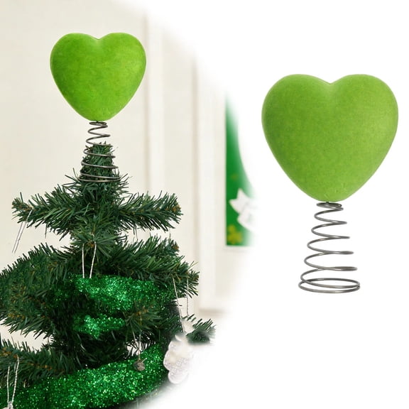 BinKFF 8" Green Heart Shaped Valentine's Day Tree Topper Mini Holiday Tree Decoration Love Ornament with Glitter Spiral Base for Wedding Party Home Decor Gift