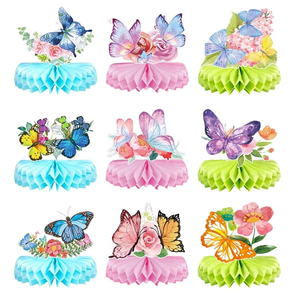 BinKFF 9 Pieces Butterfly Centerpieces for Tables Butterfly Birthday Party Decorations Spring Honeycomb Table Centerpiece Spring Flower Theme Party Supplies for Birthday Decor